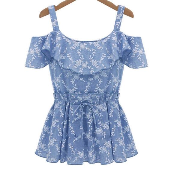 Tops - Women's Blue and White Blouse